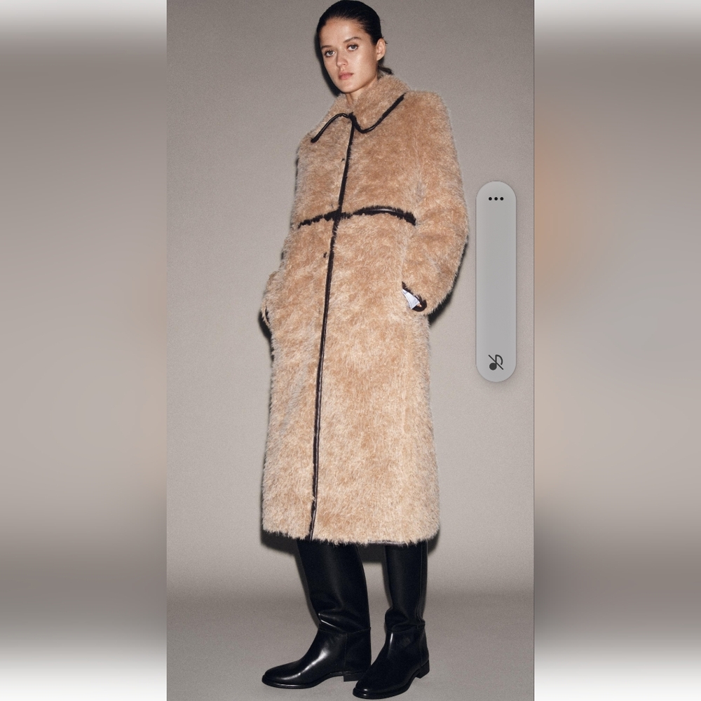 ZARA LIMITED EDITION LIGHT BROWN FLEECE LONG COAT ❤️❤️❤️ - Picture 3 of 8